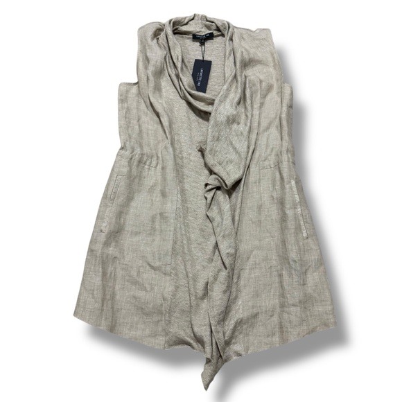 Lafayette 148 Linen Waterfall Vest Cardigan Tan Sleeveless Women’s Small - Picture 3 of 7